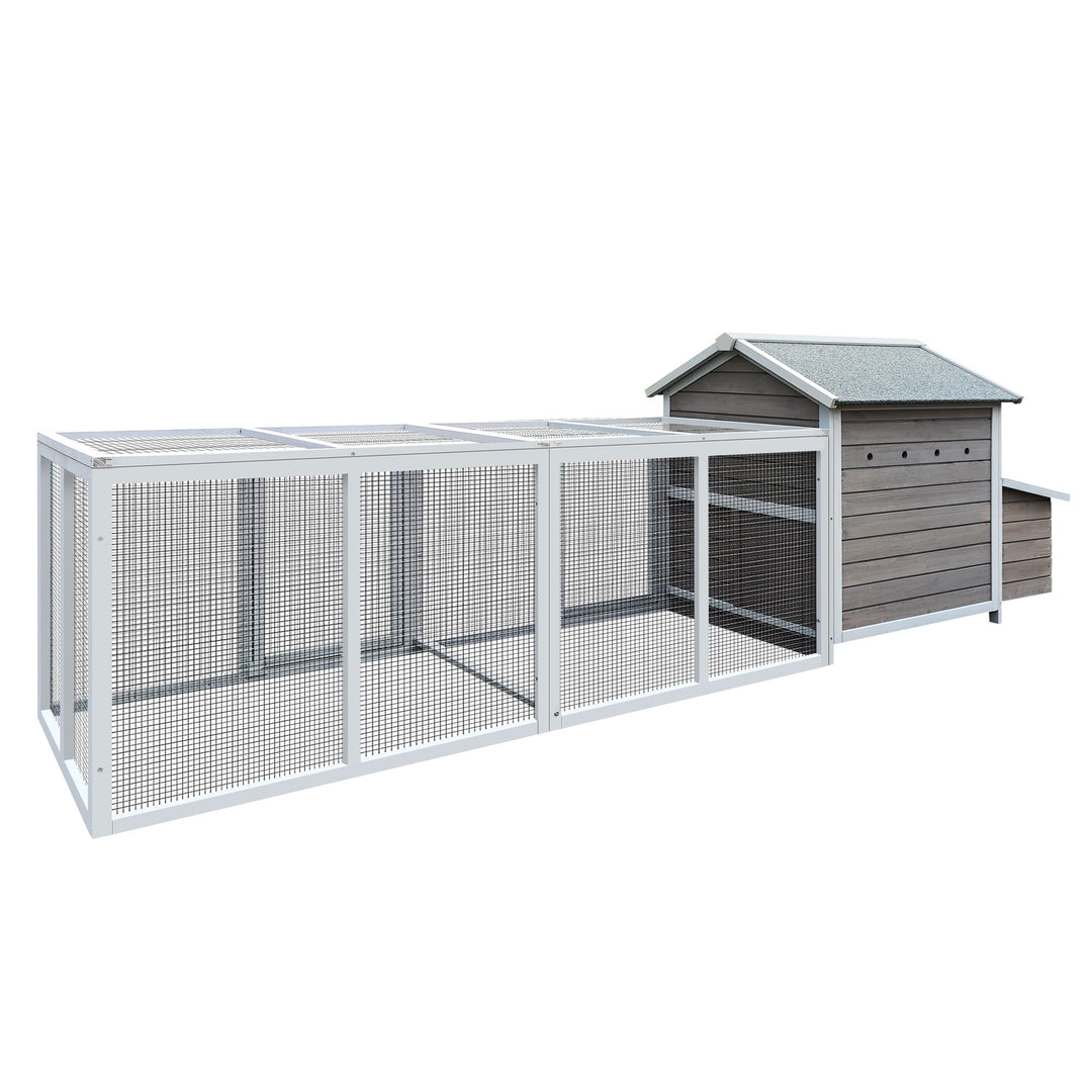 Coowa 118" Wooden Outdoor Chicken Coop Hen House Poultry Cage with Free - range Doors & Nesting Box
