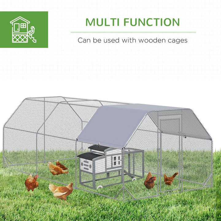 Large Chicken Coop Metal Chicken Run with Waterproof and Anti-UV Cover, Flat Shaped Walk in Fence Cage Hen House for Outdoor and Yard Farm Use, 1" Tube Diameter