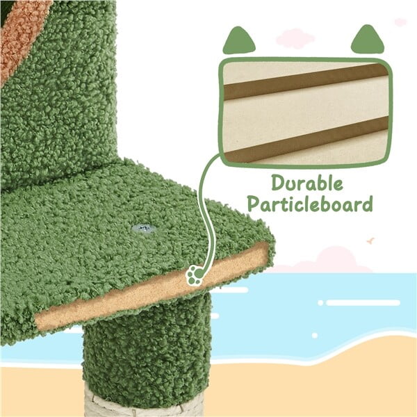 Cat Tree Tower with Palm Leaf Fluffy Balls Scratching Posts Cat Furniture 59inch