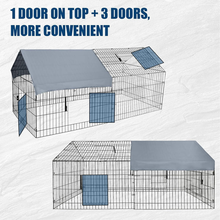 Pinypikaka Walk-in Metal Chicken Coop, Metal Pet Playpen with Waterproof Cover, Small Animal Cage, Outdoor Backyard Farm Heavy Duty Poultry Cage for Rabbit, Duck, Cat, 86"Lx40"Wx40"H