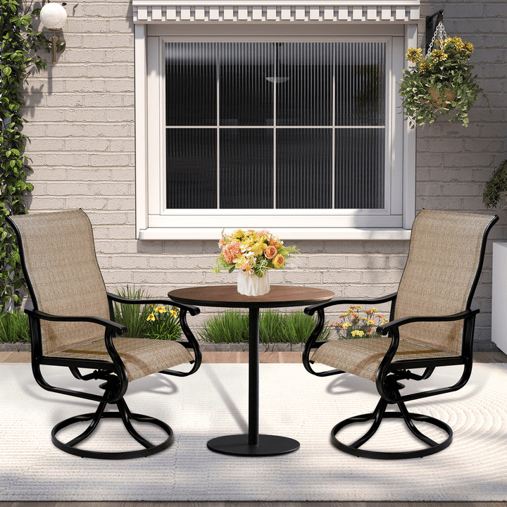 Outdoor Swivel Rocker Dining Chairs Set of 2 - High Back All-Weather Textilene Mesh & Metal Frame, Comfortable Patio Chairs for Garden, Deck, Backyard (Brown)