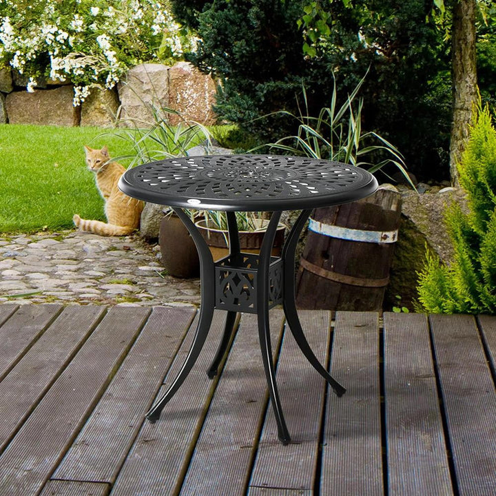 Aimee Lii 30" Round Patio Dining Table with Umbrella Hole, Antique Cast Aluminum Outdoor Bistro Table Only, Outdoor Furniture for Outdoor Patio Garden Backyard, Black