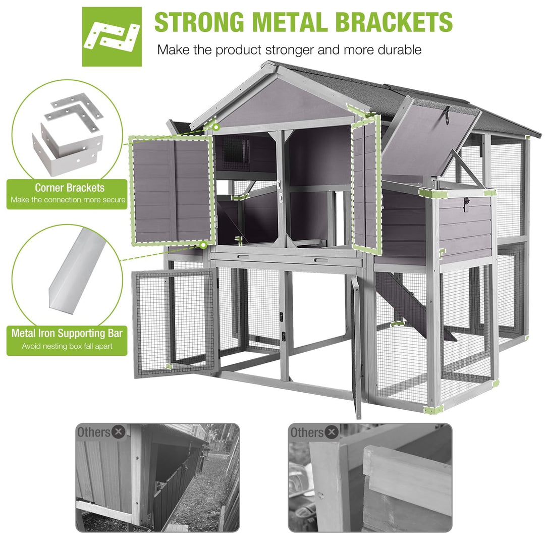 BUTINGLALE Chicken Coop with Large Nesting Boxes Outdoor Hen House with 30.5ft² Sleeping Area and Run for 6 to10 Chickens 75.7" L x 65.7" W x 59.1" H