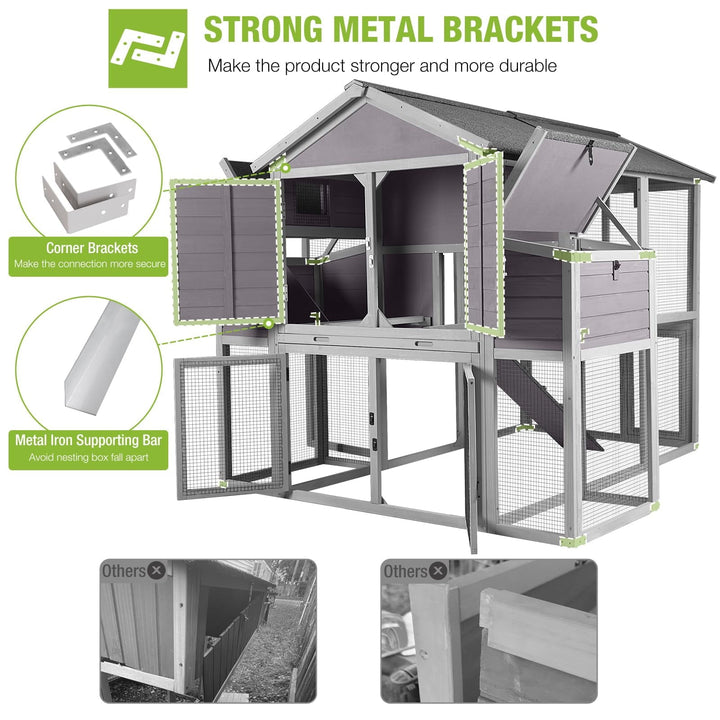 BUTINGLALE Chicken Coop with Large Nesting Boxes Outdoor Hen House with 30.5ft² Sleeping Area and Run for 6 to10 Chickens 75.7" L x 65.7" W x 59.1" H
