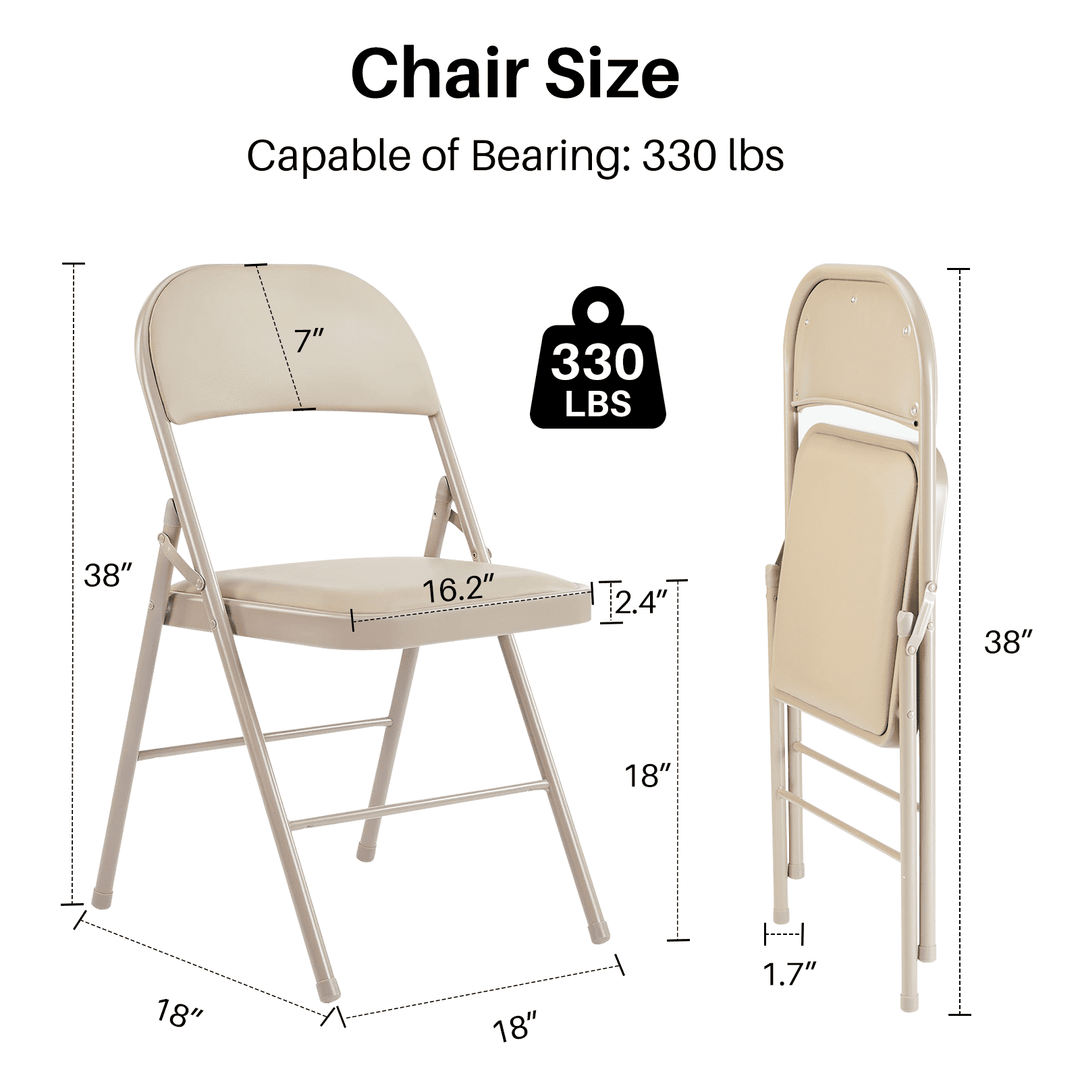 Mydepot Folding Chairs with Padded Cushion and Back, Khaki (Set of 2)