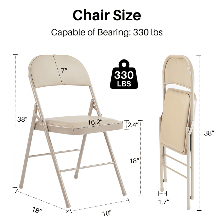 Mydepot Folding Chairs with Padded Cushion and Back, Khaki (Set of 2)