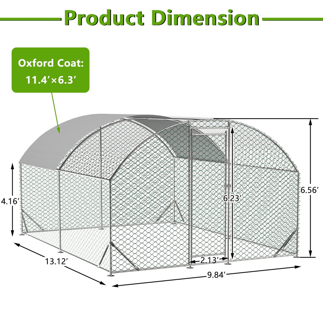 Large Chicken Coop Metal Chicken Run with Waterproof and Anti-UV Cover, 9.84'x13.12'x6.56'