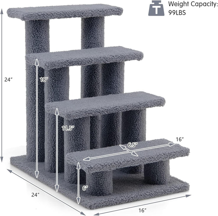 KYUTR Pet Stairs for Cats and Dogs, 4-Step Carpeted Ladder Ramp Cat Climber Cat Scratching Post, Multi-Step Dog Stairs for High Beds, Couch (Grey)