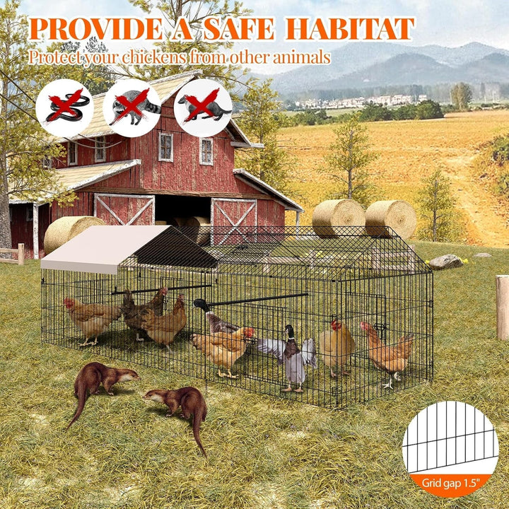 Pinypikaka Metal Chicken Coop w/ Waterproof Cover, Poultry Cage, Walk in Hen House, Outdoor Backyard Farm Animal Enclosure Crate, Pet Playpen Exercise Pen for Rabbit Duck Hen, 130" L x 40" W x 40" H