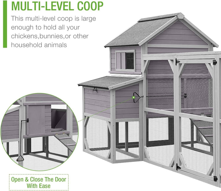 MEDEHOO Chicken Coop 135" Super Large Wooden Chicken House Poultry Cage with Large Nesting Boxes, 55ft²
