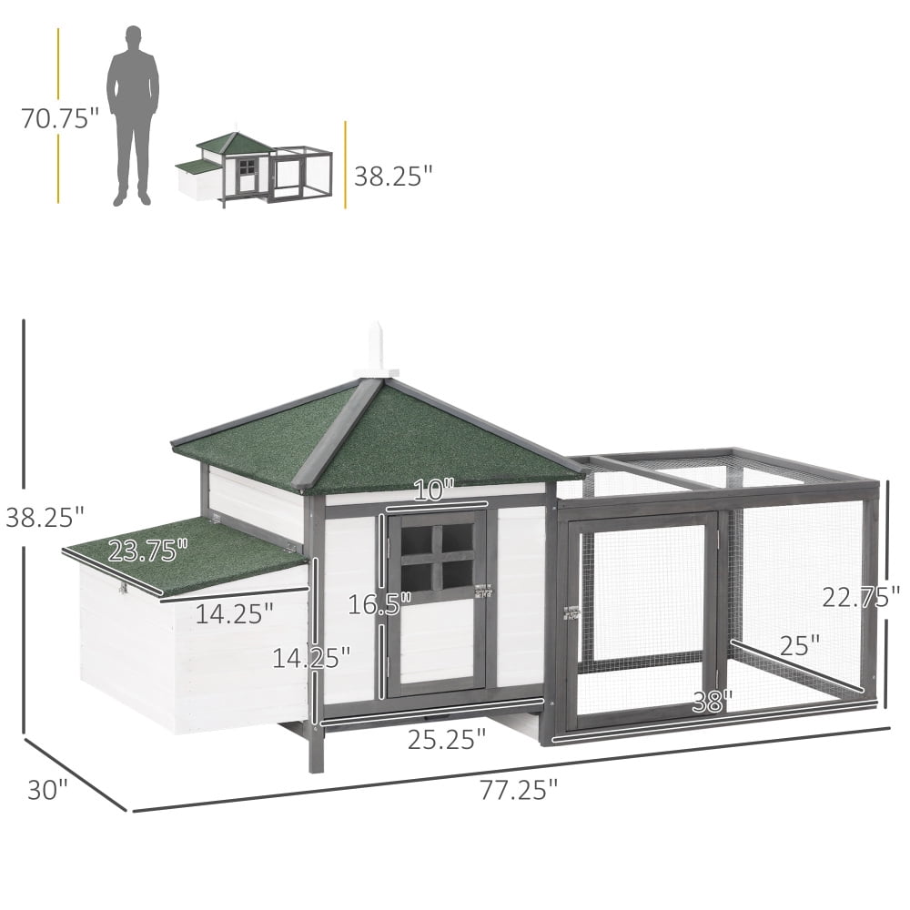 JHSLAJ 77" Wooden Chicken Coop with Nesting Box, Cute Outdoor Hen House with Removable Tray, Ramp Run, for Garden Backyard, Gray