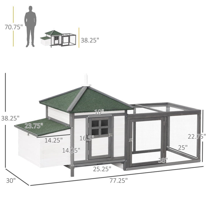 JHSLAJ 77" Wooden Chicken Coop with Nesting Box, Cute Outdoor Hen House with Removable Tray, Ramp Run, for Garden Backyard, Gray