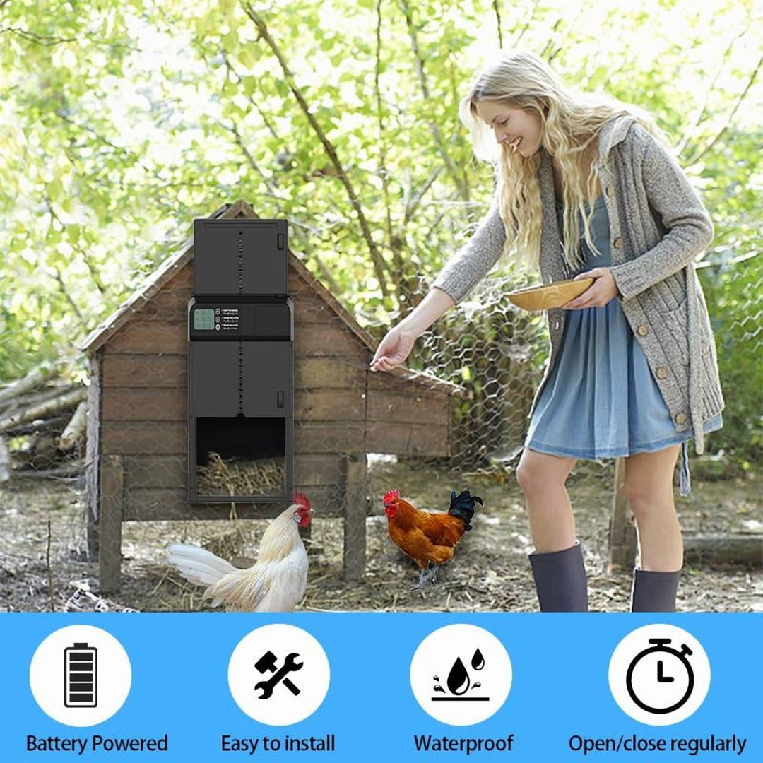 Automatic Chicken Coop Door – Battery Powered, LCD Display, Weatherproof & Safe, 2 Modes (Timer & Manual)
