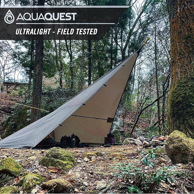AquaQuest Guide Camping Tarp - Ultralight Tent Cover or Rain Fly - Waterproof Camping Gear Must Haves for Hiking, Hammock, Bivy & Survival