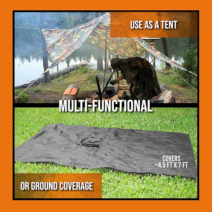 Heavy Duty Rain Poncho for Backpacking, Waterproof Lightweight for Adults, Military, Emergency, Camping, Men, Women