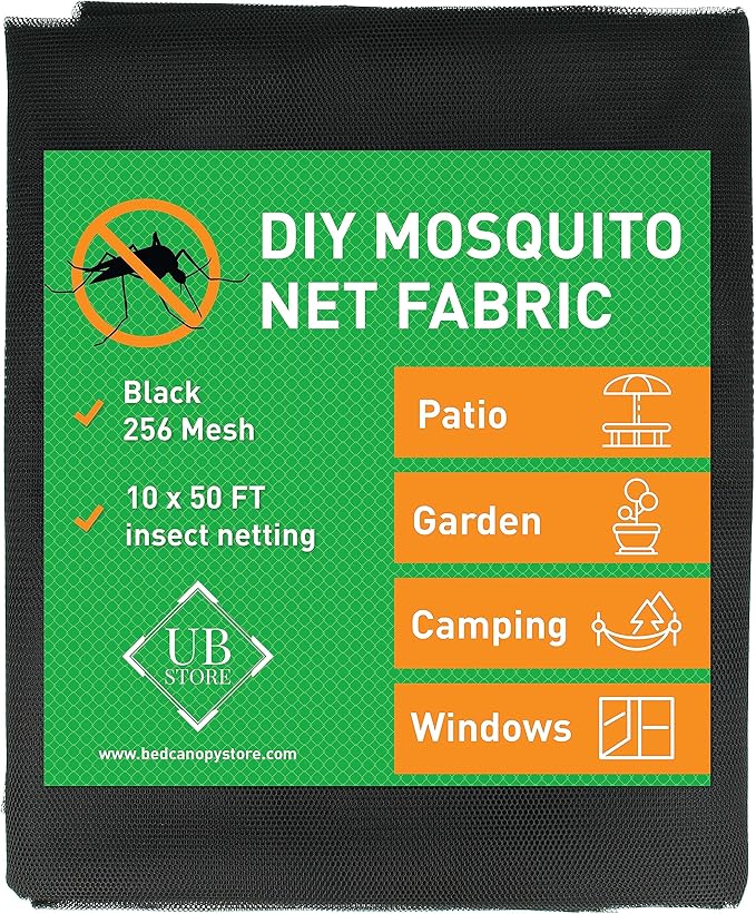 Netting Cover, 10x50 FT Black Garden-Netting, Polyester Mosquito Netting for Windows, Doors, Patio, Outdoor & Indoor Use, Multiple Sizes & Colors, Adjustable, Easy to Clean, Premium Quality
