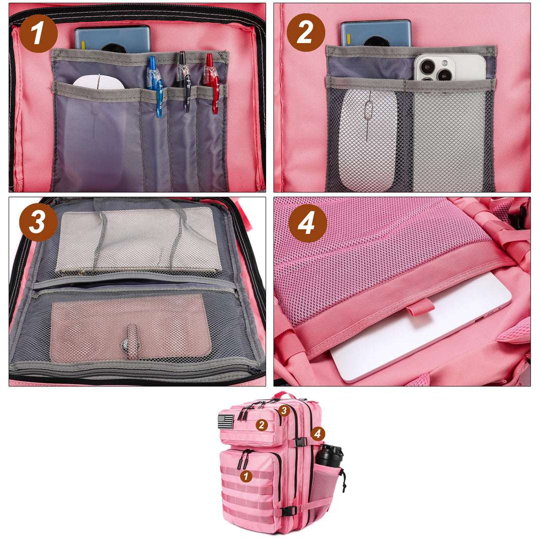 LHI Military Tactical Backpack for Men and Women 45L Army 3 Days Assault Pack Bag Large Rucksack with Molle System - Pink