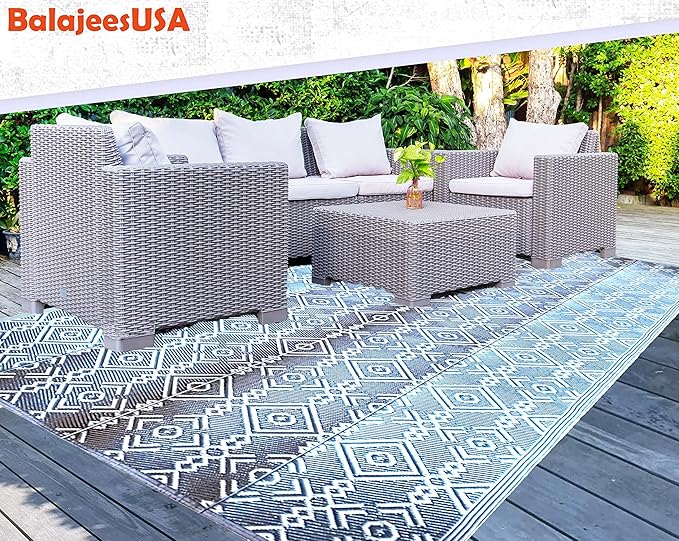 BalajeesUSA Outdoor Area Rug - 9x18 feet, Grey, Reversible mats, Recycled Plastic Straw Rugs, Outdoor Patio Rugs Clearance, Waterproof, Large RV Camper Mats 7063