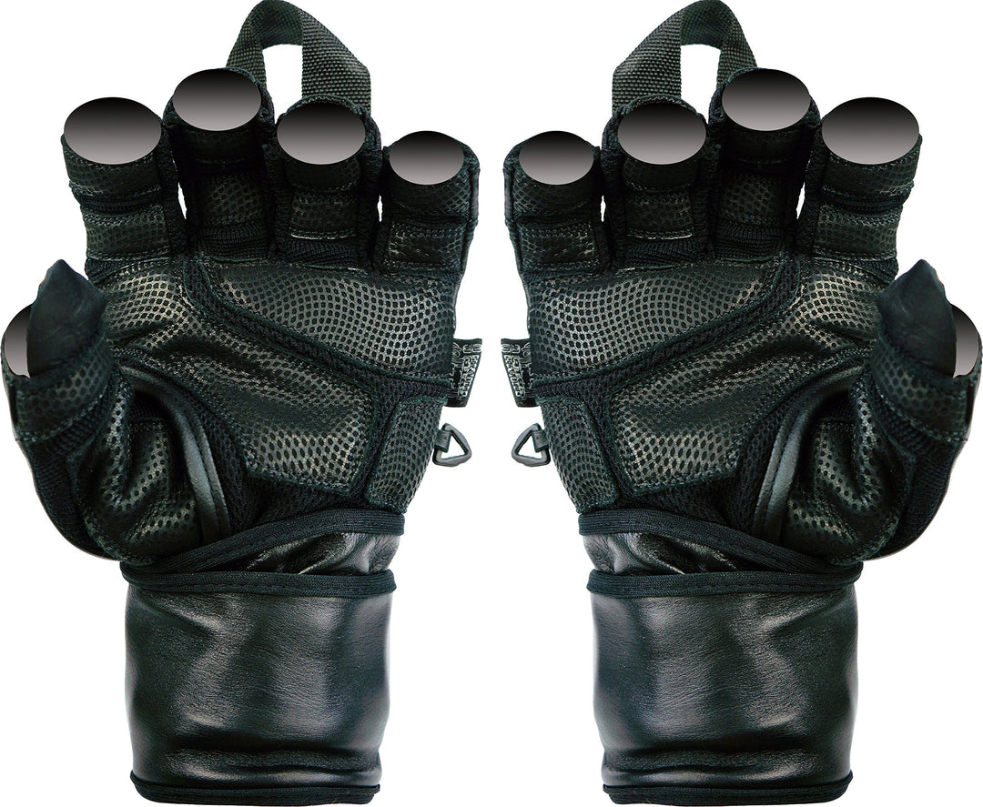 Epic Leather Gym Gloves with Built in 2" Wide Wrist Wraps Best Grip & Design for Weightlifting Power Lifting Bodybuilding & Strength Training Workout Exercises (Black, Large 8 1/8" - 8 1/2")