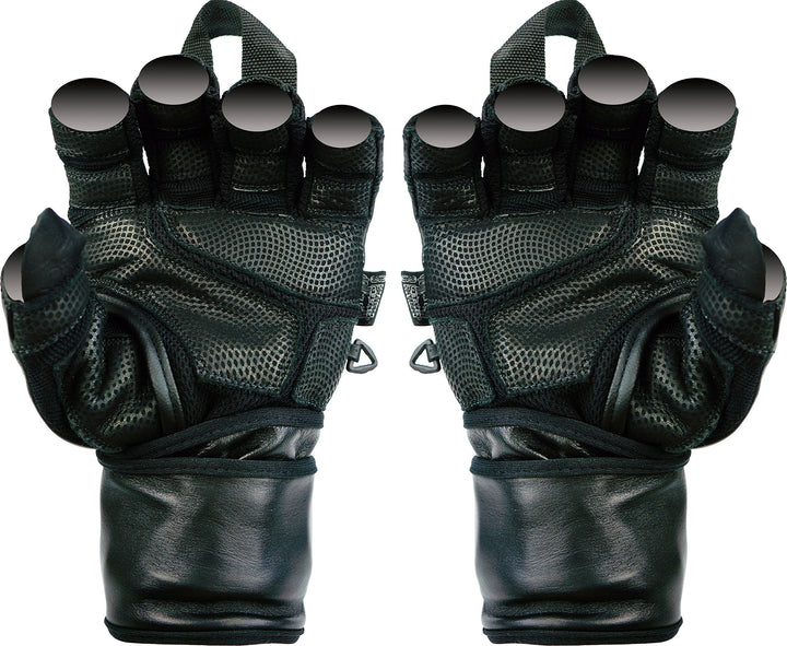 Epic Leather Gym Gloves with Built in 2" Wide Wrist Wraps Best Grip & Design for Weightlifting Power Lifting Bodybuilding & Strength Training Workout Exercises (Black, Large 8 1/8" - 8 1/2")