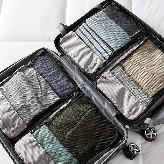 Amazon Basics 4 Piece Packing Cubes with Double Zipper and Mesh Top, Travel Organizer Set, Medium, Gray