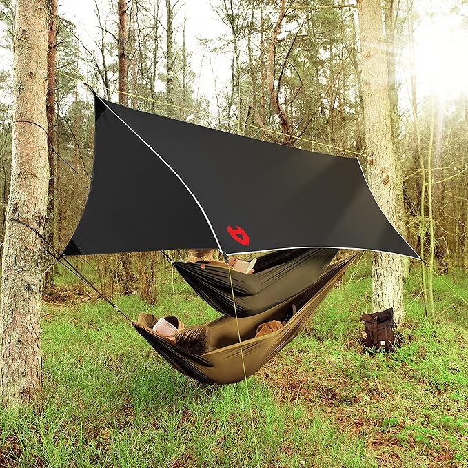 Rain Fly 12x10 Lightweight Survival Camping Tarp; 100% Waterproof; Makes a Great Backpacking Tarp or Hammock Shelter; Comes in Multiple Colors, Survival Bracelet Included; Black