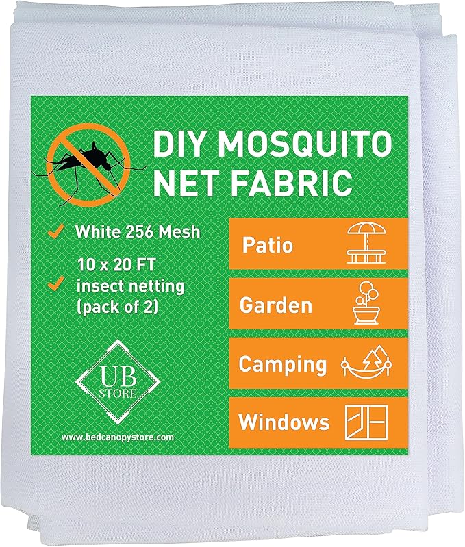 White DIY Mosquito Net Fabric | 10x20 FT Netting 2 Pack | Insect Cover for Garden, Patio, Outdoor & Windows | Multiple Sizes in Black, White & Green | Raised Bed Screen Mesh Barrier