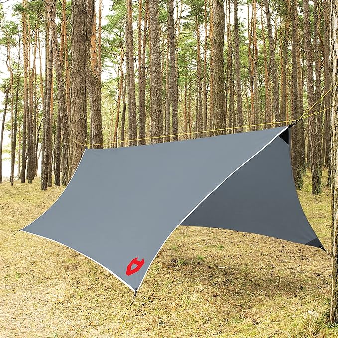 Rain Fly12x10 Lightweight Survival Camping Tarp; 100% Waterproof; Makes a Great Backpacking Tarp or Hammock Shelter; Comes in Multiple Colors, Survival Bracelet Included; Grey