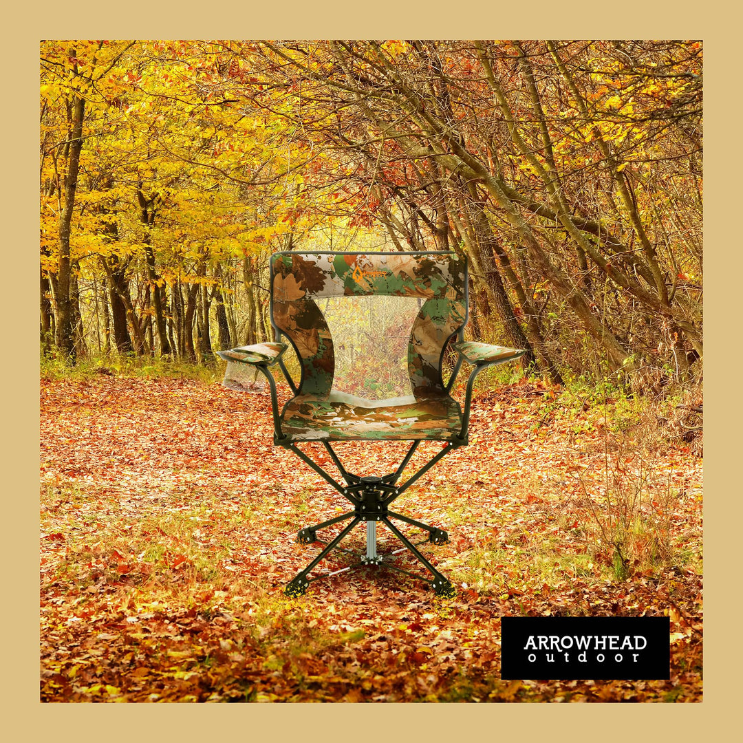 ARROWHEAD OUTDOOR 360° Degree Swivel Hunting Chair Stool Seat, Perfect for Blinds, No Sink Feet, Supports up to 450lbs, Carrying Case, Steel Frame, Fishing, High-Grade 600D Canvas, USA-Based Support