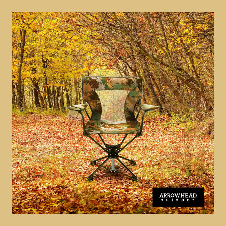 ARROWHEAD OUTDOOR 360° Degree Swivel Hunting Chair Stool Seat, Perfect for Blinds, No Sink Feet, Supports up to 450lbs, Carrying Case, Steel Frame, Fishing, High-Grade 600D Canvas, USA-Based Support