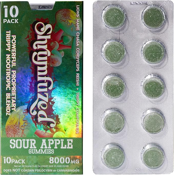 Proprietary Nootropic Gummy 8000mg - Lion's Mane, Reishi, Chaga, and Cordycep Nootropic Tripee Mushroom Blend (10, Sour Apple)