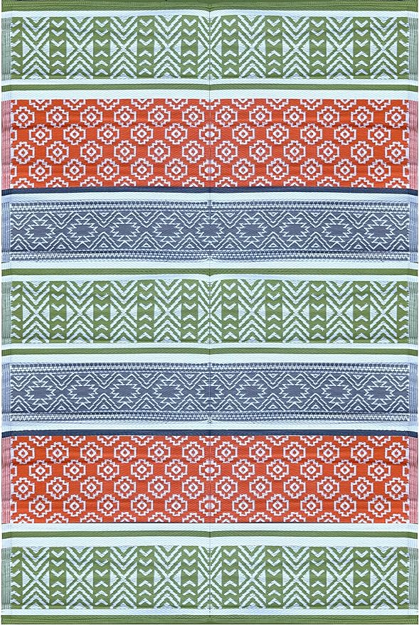 BalajeesUSA Outdoor Plastic Patio Rugs – 5x7 ft Green,Orange,Multipurpose,Woven Plastic Straw, All-Weather and Waterproof, Reversible Camper mat Sports Camp Backyard Picnic 711