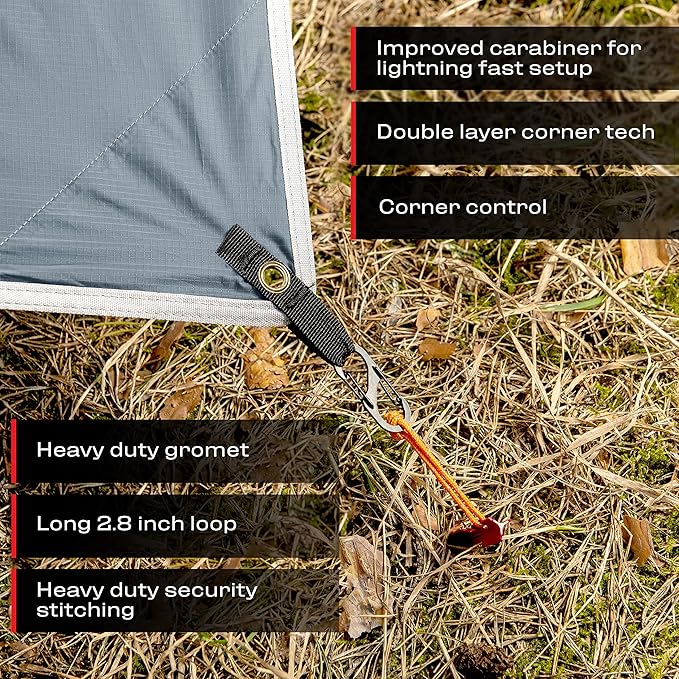 Rain Fly 10x10 Lightweight Survival Camping Tarp; 100% Waterproof; Makes a Great Backpacking Tarp or Hammock Shelter; Comes in Multiple Colors, Survival Bracelet Included; Grey
