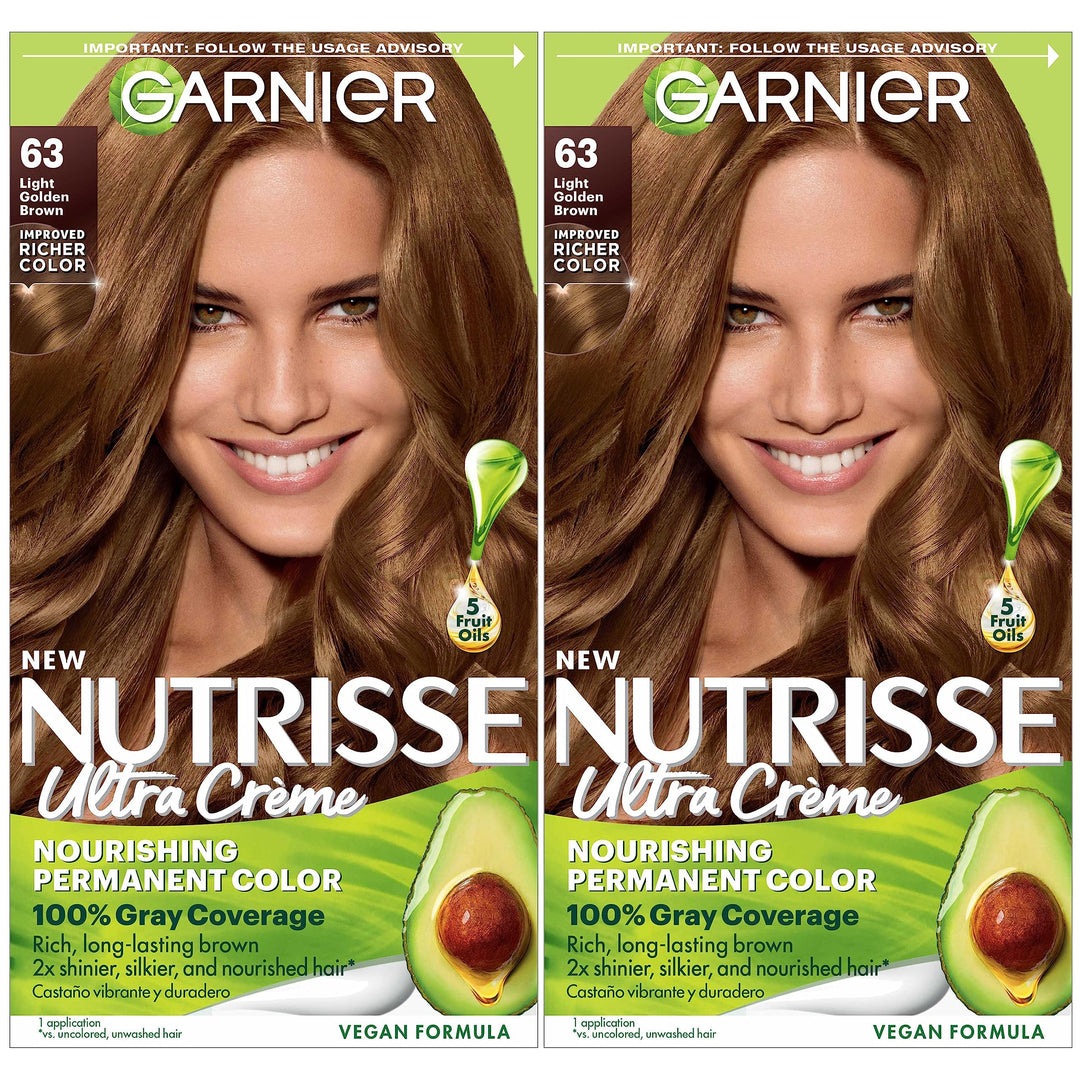 Garnier Hair Color Nutrisse Nourishing Creme, 63 Light Golden Brown (Brown Sugar) Permanent Hair Dye, 2 Count (Packaging May Var