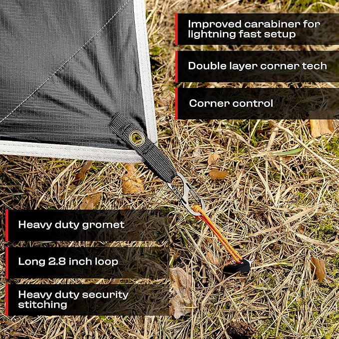 Rain Fly 12x10 Lightweight Survival Camping Tarp; 100% Waterproof; Makes a Great Backpacking Tarp or Hammock Shelter; Comes in Multiple Colors, Survival Bracelet Included; Black