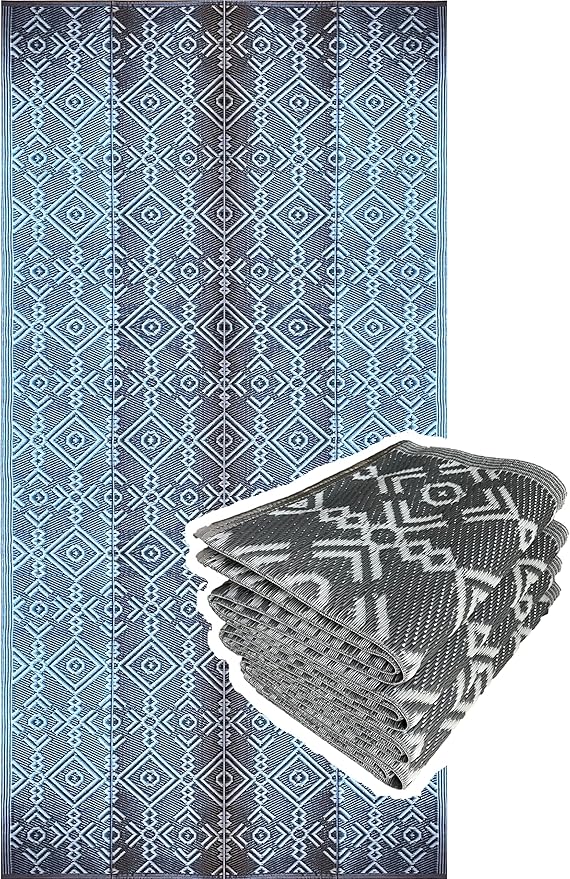 BalajeesUSA Outdoor Area Rug - 9x18 feet, Grey, Reversible mats, Recycled Plastic Straw Rugs, Outdoor Patio Rugs Clearance, Waterproof, Large RV Camper Mats 7063