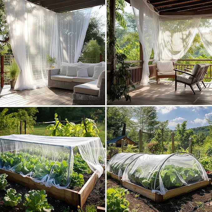 White DIY Mosquito Net Fabric | 10x10 FT Netting 2 Pack | Insect Cover for Garden, Patio, Outdoor & Windows | Multiple Sizes in Black, White & Green | Raised Bed Screen Mesh Barrier