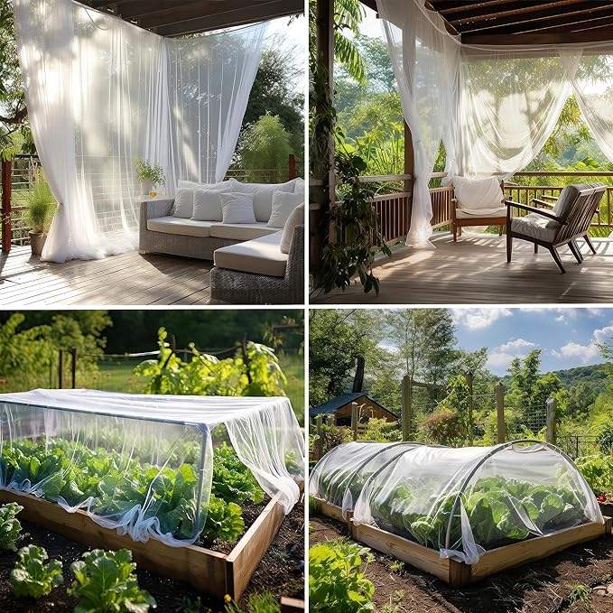 White DIY Mosquito Net Fabric | 10x30 FT Netting | Insect Cover for Garden, Patio, Outdoor & Windows | Multiple Sizes in Black, White & Green | Raised Bed Screen Mesh Barrier