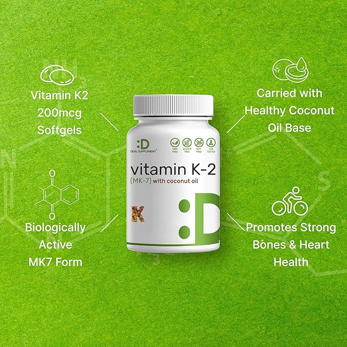 Vitamin K2 MK-7, Infused with Virgin Coconut Oil Softgels | Premium Menaquinone-7 Form, Easily Absorbed Vitamin K Supplement – Bone, Joint, & Immune Support – Non-GMO