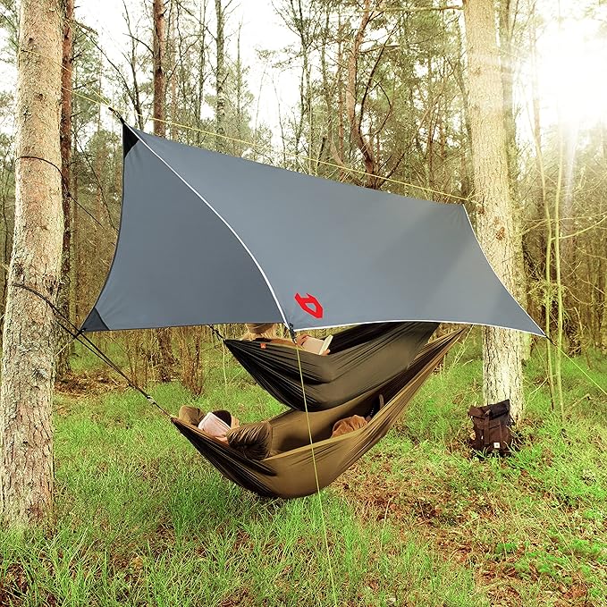 Rain Fly12x10 Lightweight Survival Camping Tarp; 100% Waterproof; Makes a Great Backpacking Tarp or Hammock Shelter; Comes in Multiple Colors, Survival Bracelet Included; Grey