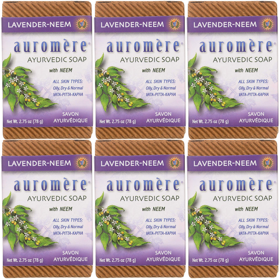 Auromere Ayurvedic Bar Soap, Lavender Neem - Eco Friendly, Handmade, Vegan, Cruelty Free, Natural, Non Gmo (2.75 Oz), 6 Pack