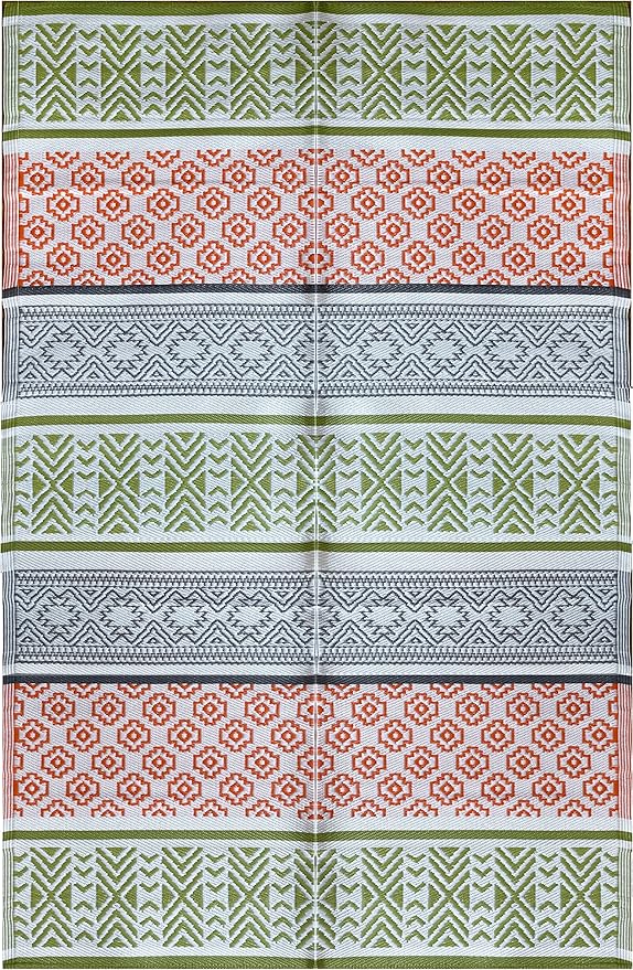 BalajeesUSA Outdoor Decor Patio Rugs – 6x9, Green, Orange Waterproof Affordable Multipurpose Woven Plastic Straw All-Weather Waterproof Rug Reversible Camper mat Awning