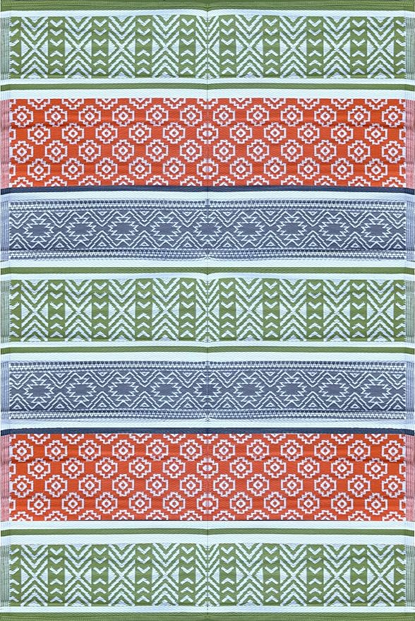 BalajeesUSA Outdoor Rugs 9x12 ft Large Plastic Patio Green, Orange Affordable Multipurpose Woven Plastic Straw All-Weather Waterproof Reversible Camper mat Backyard Picnic Sports Camps Tent