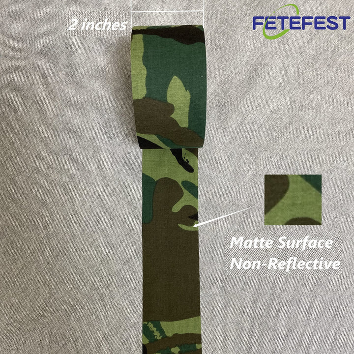 Fetefest Camouflage Camo Tape, 2" by 30 Yards Real Premium Heavy Duty Camo Tape, Hockey Tape, Water Resistant, Non Reflective (Forest Camo, 30)…