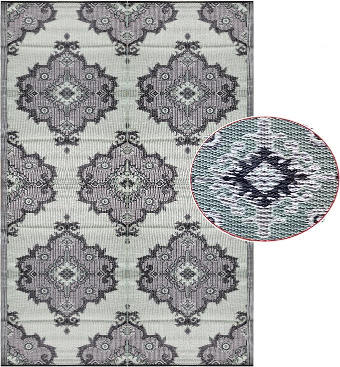 BalajeesUSA Recycled Outdoor Plastic Patio Rugs – 6x9, Grey, Green, Black, Premium and Affordable Multipurpose Woven Plastic Straw All-Weather and Waterproof, Reversible Camper Mats Outside