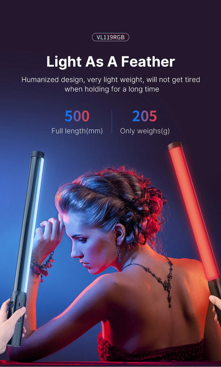 Ulanzi VL119 RGB Handheld Stick Light Wand Tube LED Video Light CRI 95+ 2500K-9000K 2000mAh Photography Lighting Fill Lamp