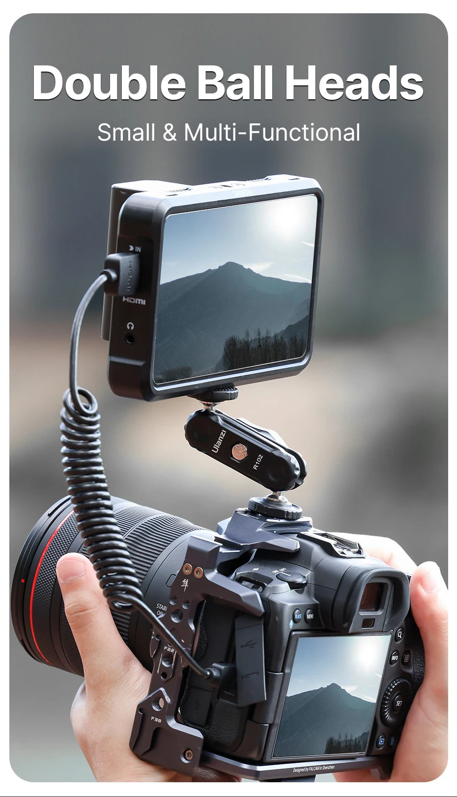 Ulanzi R098 Double Ball Heads Magic Arm with Cold Shoe Mount 1/4''  Screw for DSLR Camera Monitor Mic Video Light Super Clamp