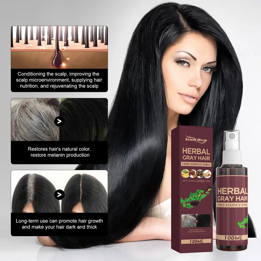 Southmoon 100ml Hair Darkening Herbal Spray White To Black Natural Color Repair Anti Grey Reduce Hair Loss Herbal Haircare Serum