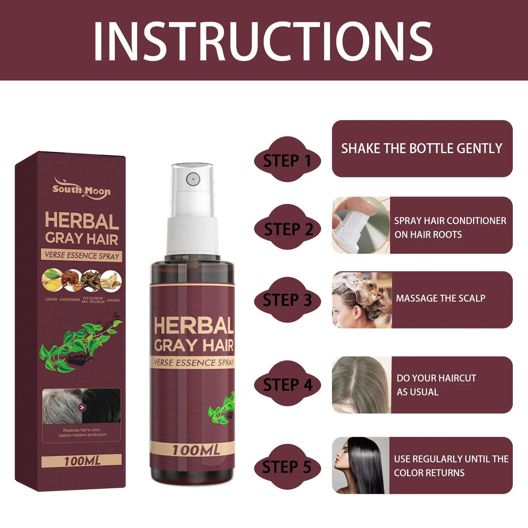 Southmoon 100ml Hair Darkening Herbal Spray White To Black Natural Color Repair Anti Grey Reduce Hair Loss Herbal Haircare Serum