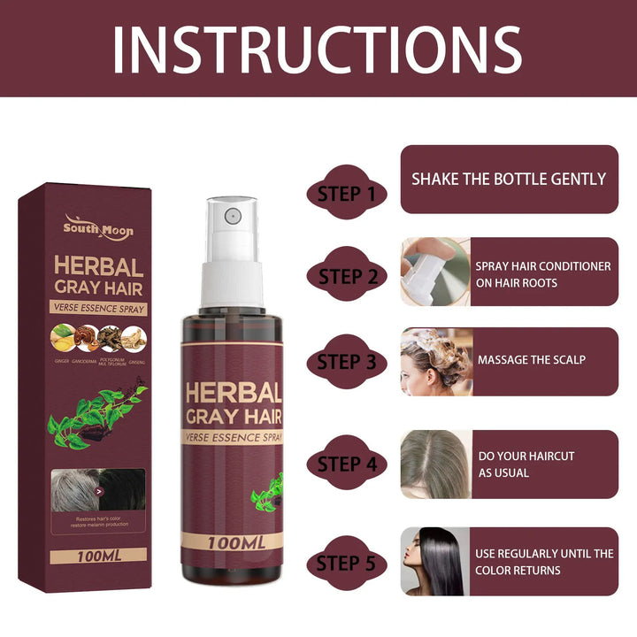 Southmoon 100ml Hair Darkening Herbal Spray White To Black Natural Color Repair Anti Grey Reduce Hair Loss Herbal Haircare Serum